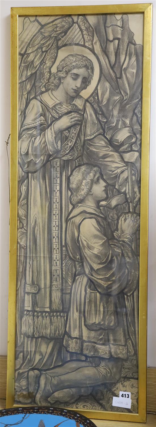 Late 19th century English School, pencil and charcoal, Design for a stained glass window 108 x 35cm